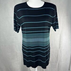 Exclusively MISOOK Long Tunic Top Large Knit Travel Stripe Short Sleeve